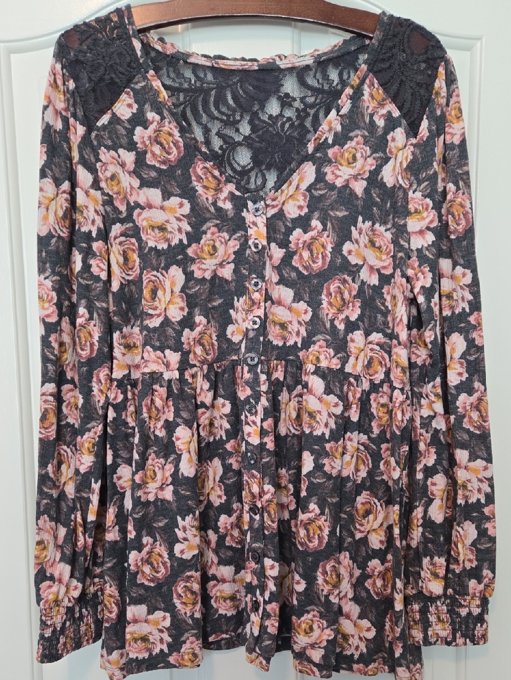 Torrid Black Romantic Floral Lace-Trim Button Front Blouse 2X